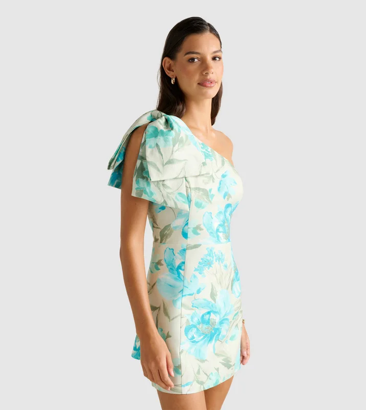 forever new  DARCY Printed One Shoulder Bow Mini Party Dress for Women | Best Price UAE